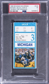 1996 Tom Brady Michigan Wolverines Ticket Stub From College Debut On 9/28/1996 vs. UCLA - PSA PR 1 
